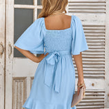 Claire | Summer blue midi dress with adjustable waist