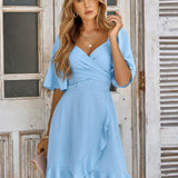 Claire | Summer blue midi dress with adjustable waist